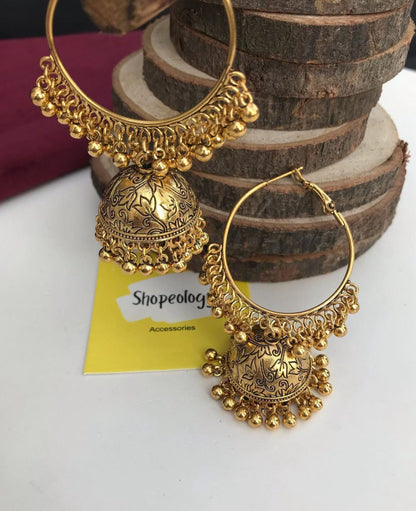 Antique gold jhumka - Shopeology